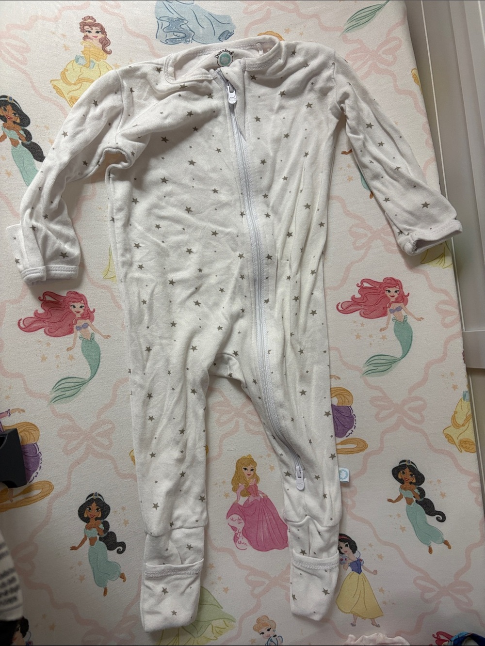 Bamboo White Star-Print Zip Front Baby One-Piece
